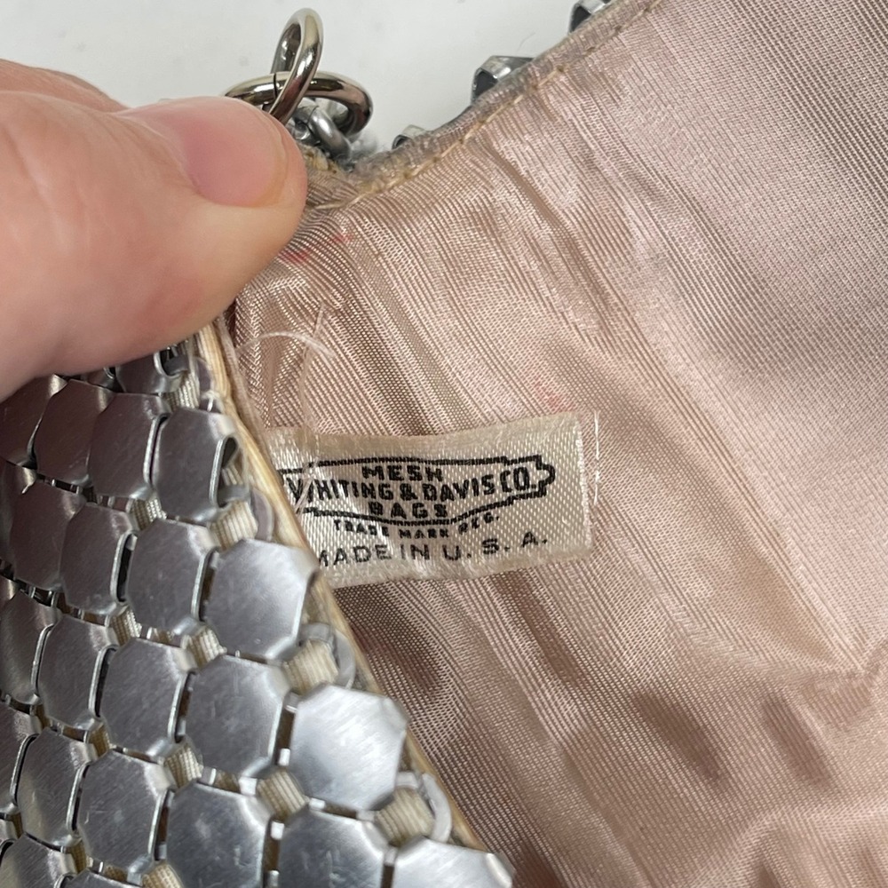 Whiting & Davis Mesh Crossbody Bag Silver Vintage Chainmail Armor Clutch 70s - Picture 8 of 10